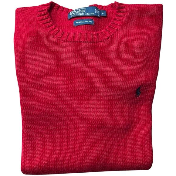 Vintage Polo Ralph Lauren Red Crew Neck Sweater 100% Pima Cotton Large Men's - Picture 7 of 7